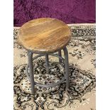 A set of 3 x  rustic metal stools wood top with painted metal base 1 x cream 1 x red 1 x grey 33 x
