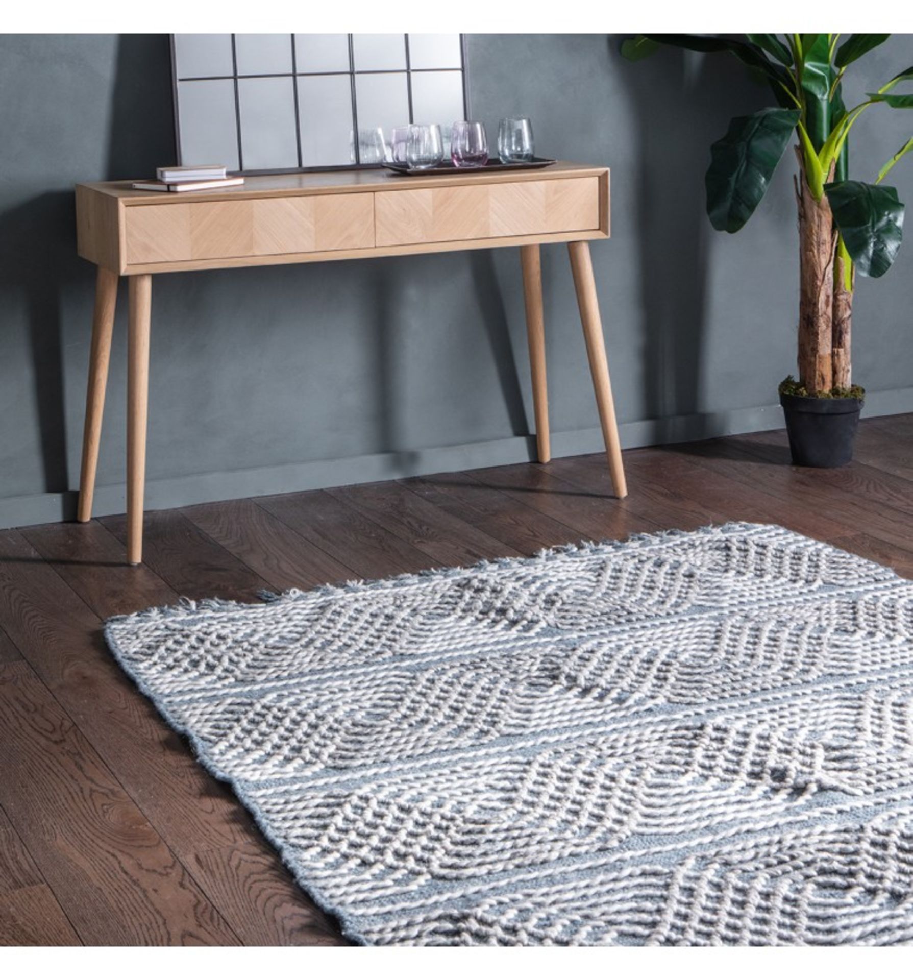 Lopez Rug Contemporary Handwoven Textured Rug In A Stylish Two Tone Geometric Pattern, With Co-