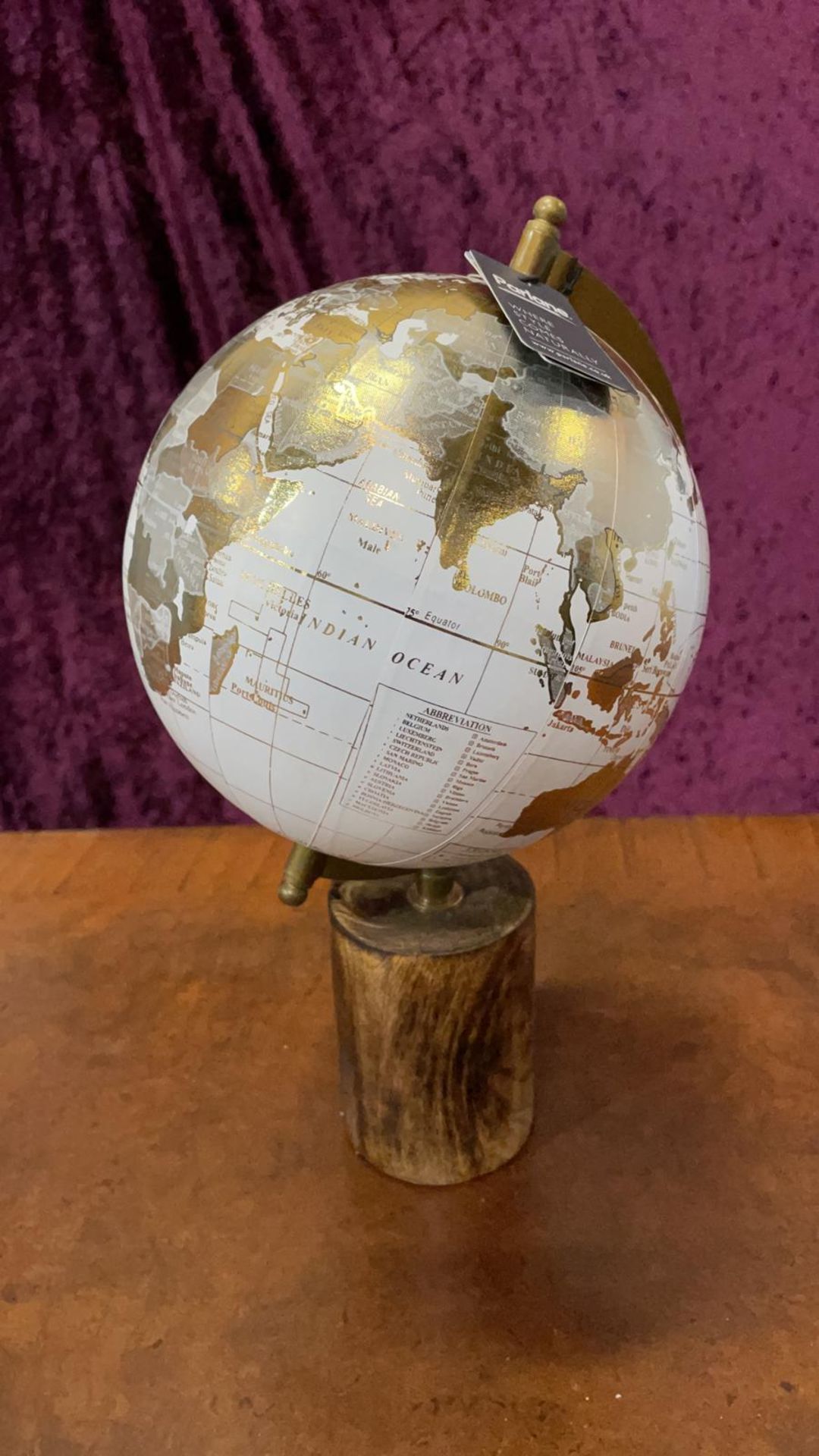 Globe On Wood Base White & Gold 400x250mm (5011745895870)