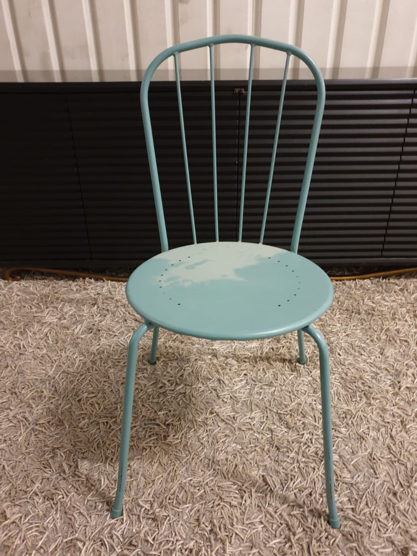 A Set Of 12 X Thonet Style Metal Bistro Chair Painted Blue Finish 42 X 39 X70 Cm (Ex Luxury Show