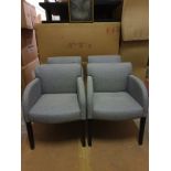 **Clearance ** 2 X Armchairs Upholstered In Maya Blue A Modern Design Square Form Armchair With
