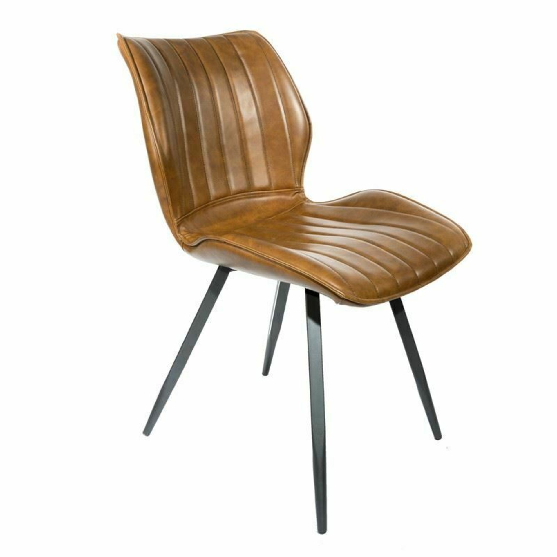 Alfa Ribbed Dining Chair Tan Vegan Leather  Diamond Quilted Upholstery Gives A Luxury Finish To