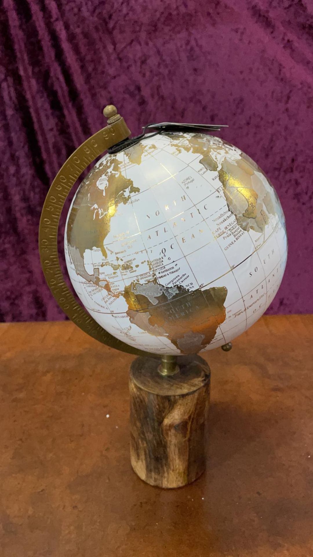 Globe On Wood Base White & Gold 400x250mm (5011745895870)
