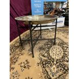 Hammered Metal Top Round Tray Table With Black Metal Legs 45 X 60cm