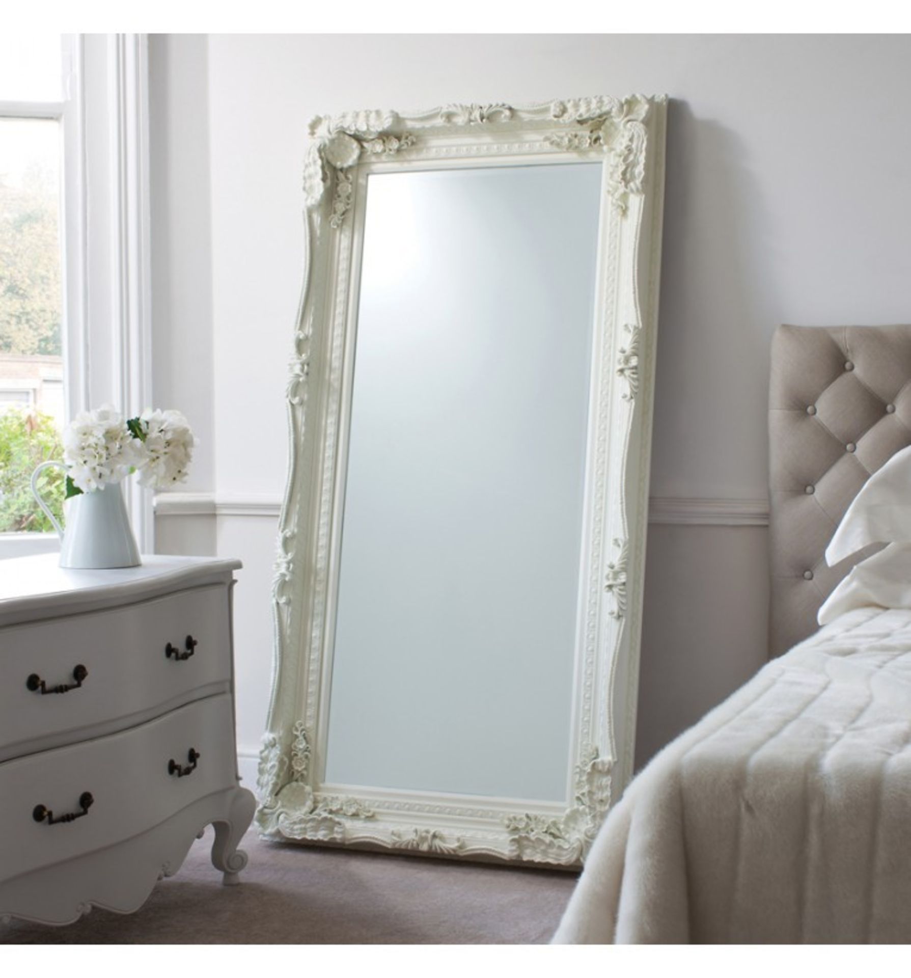 Carved Louis Leaner Mirror Cream Timeless Elegant Mirror In A Sophisticated Matt Cream Finish W895 X