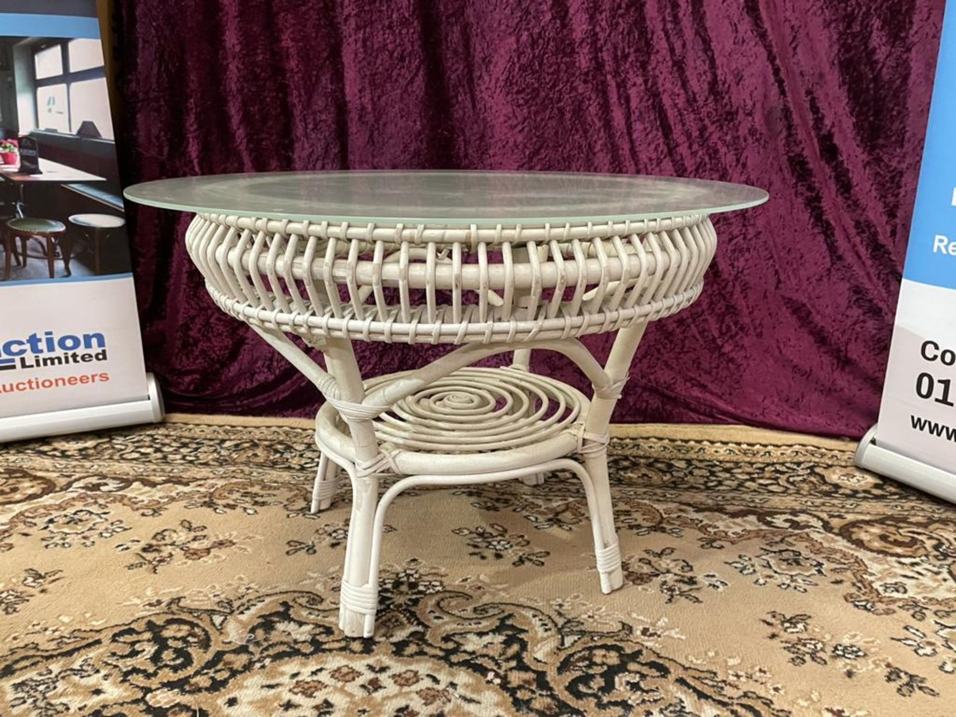 Matahari Table White with oversized 77cm Glass Frosted top 61 x 61 x 52cm