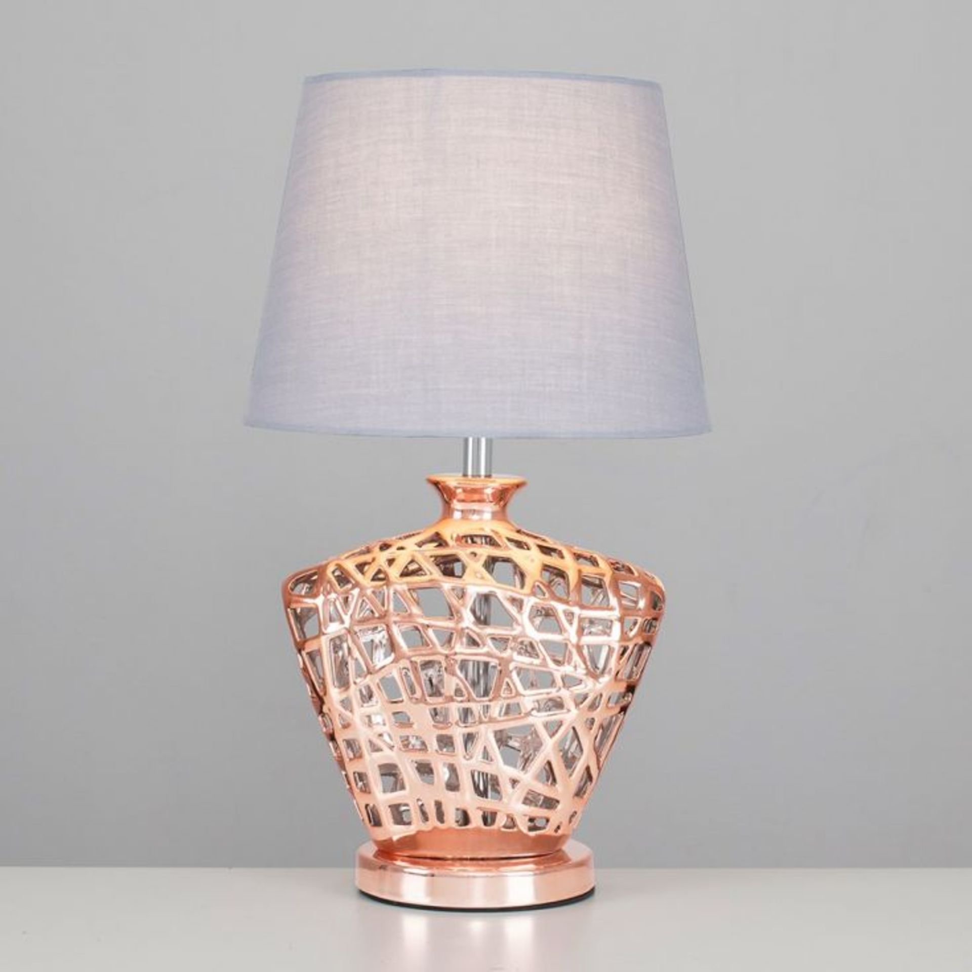 Kalvin Lattice Ceramic Base Copper Table Lamp with small pendant drum shade This superb table lamp