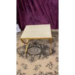 Empire side table contemporary table set in an antique brass finish frame with a white natural stone