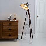 Lucas Tripod Dark Wood Industrial Floor Lamp Crafted with dark wooden legs complemented by a