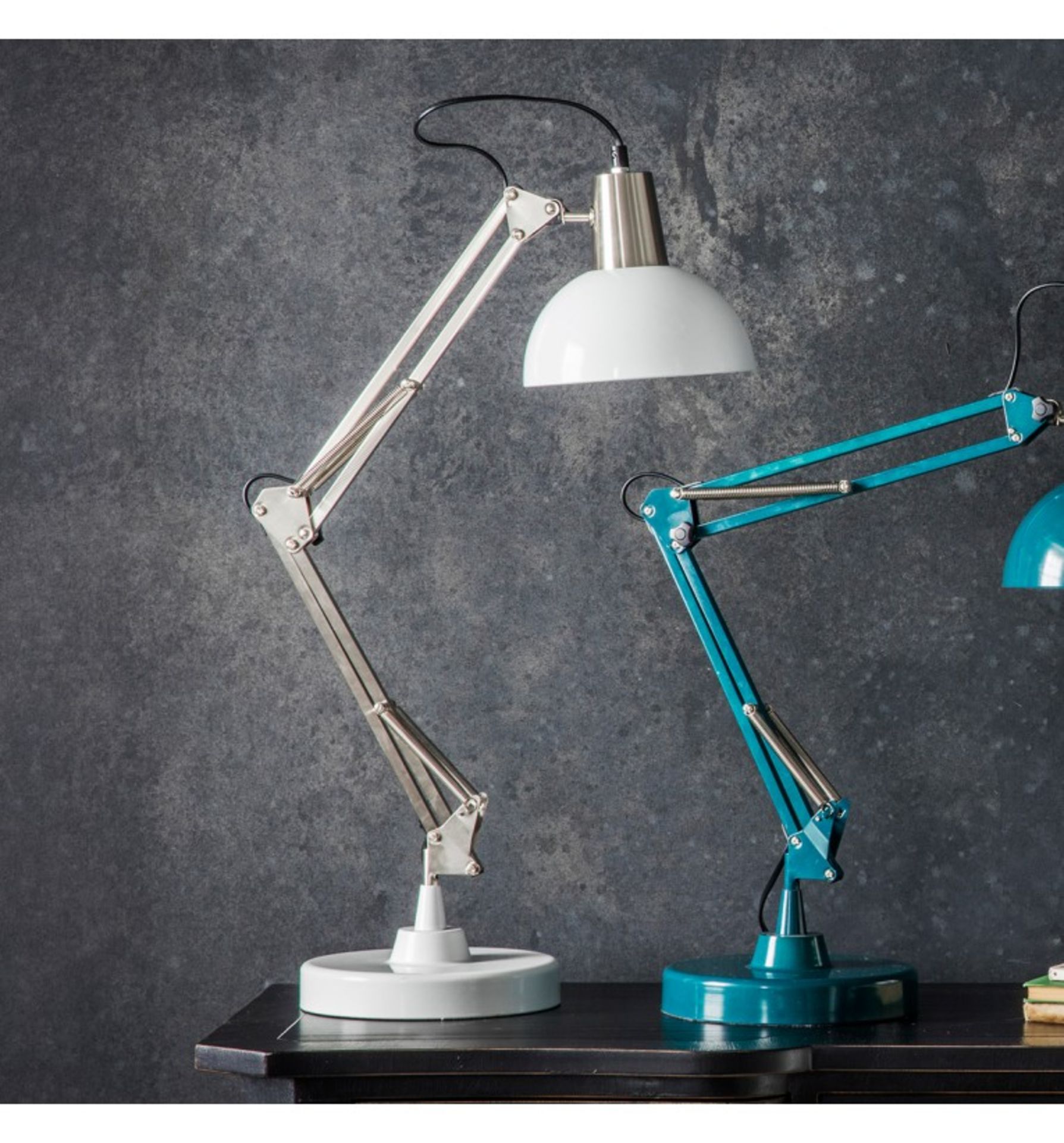 Watson Table Lamp Brushed Nickel and White Stylish table lamp with an industrial style in a nickel