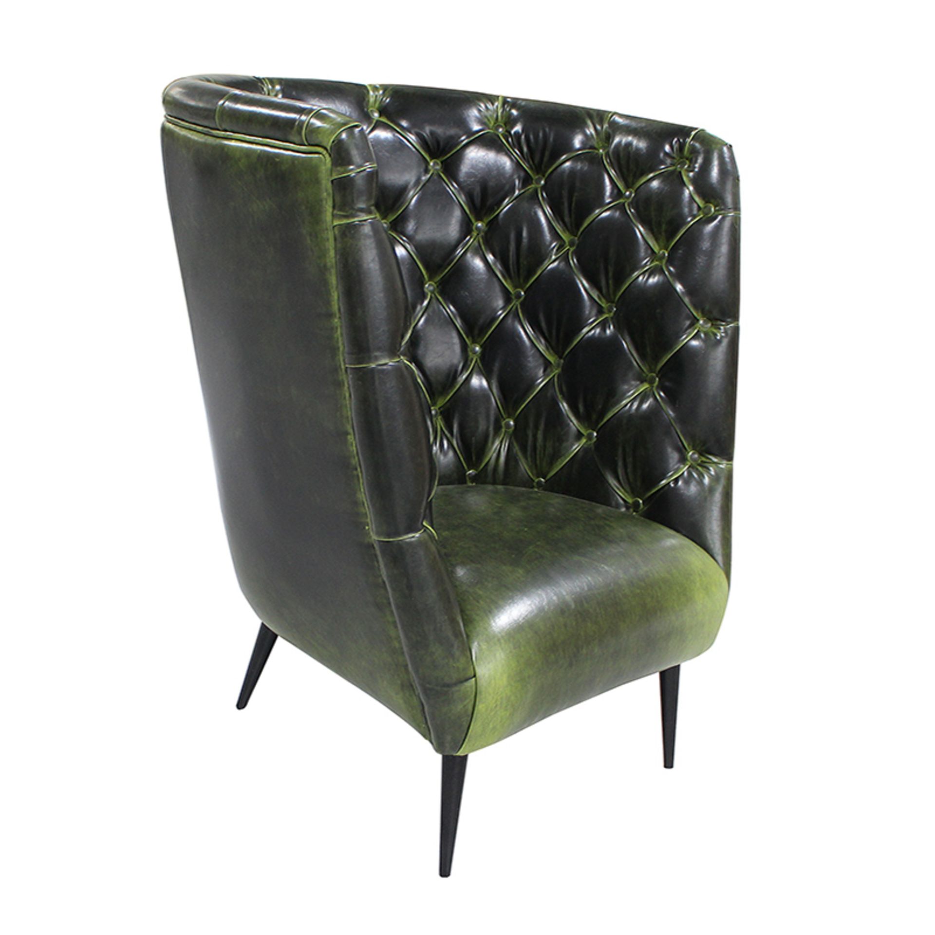 Eden Club Chair Upholstered in Faux leather green capitone Black wooden legs Size: 57 x 67 x 78 CM