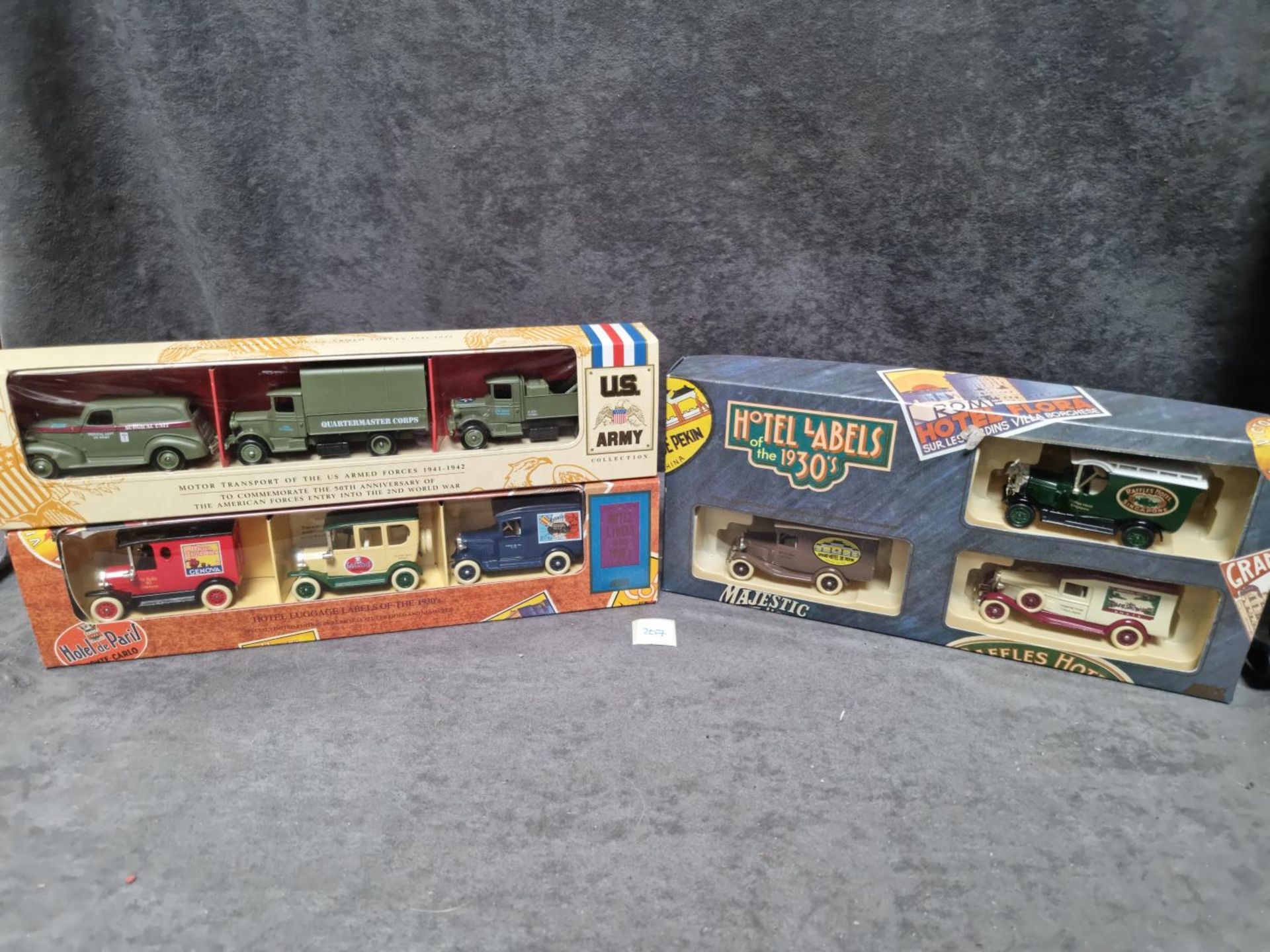 3 x Lledo Boxed Diecast Sets Comprising Of # HLL2003, Hotel Luggage Labels Of The 1930's Set #