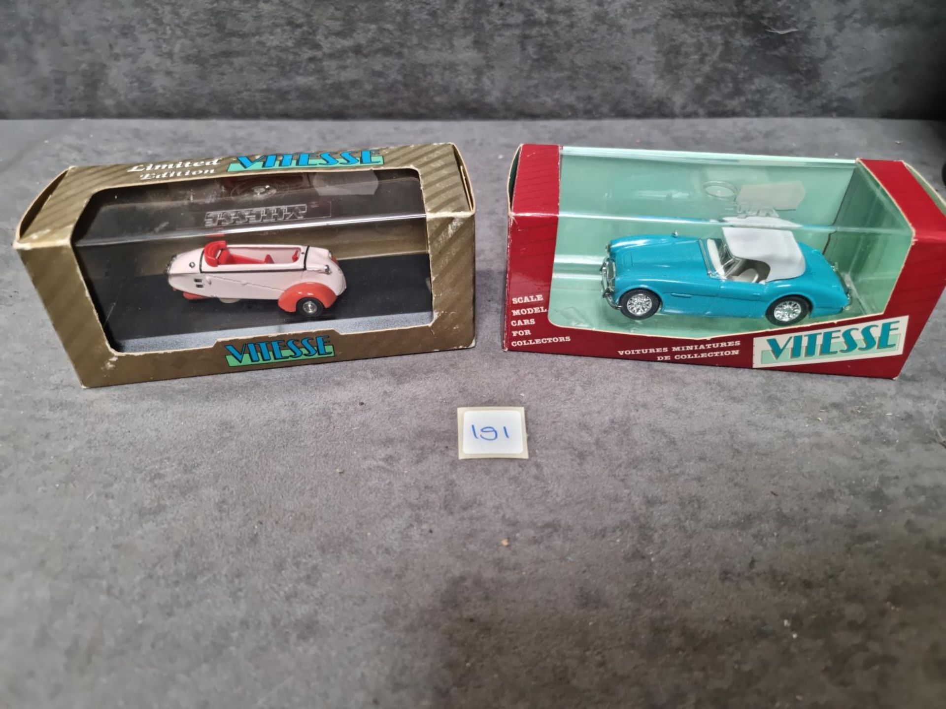 2 x Vitesse Models #173 1/43 Scale 173 - Austin Healey 3000 Closed Cabrio - Met Lgt. Blue/White #
