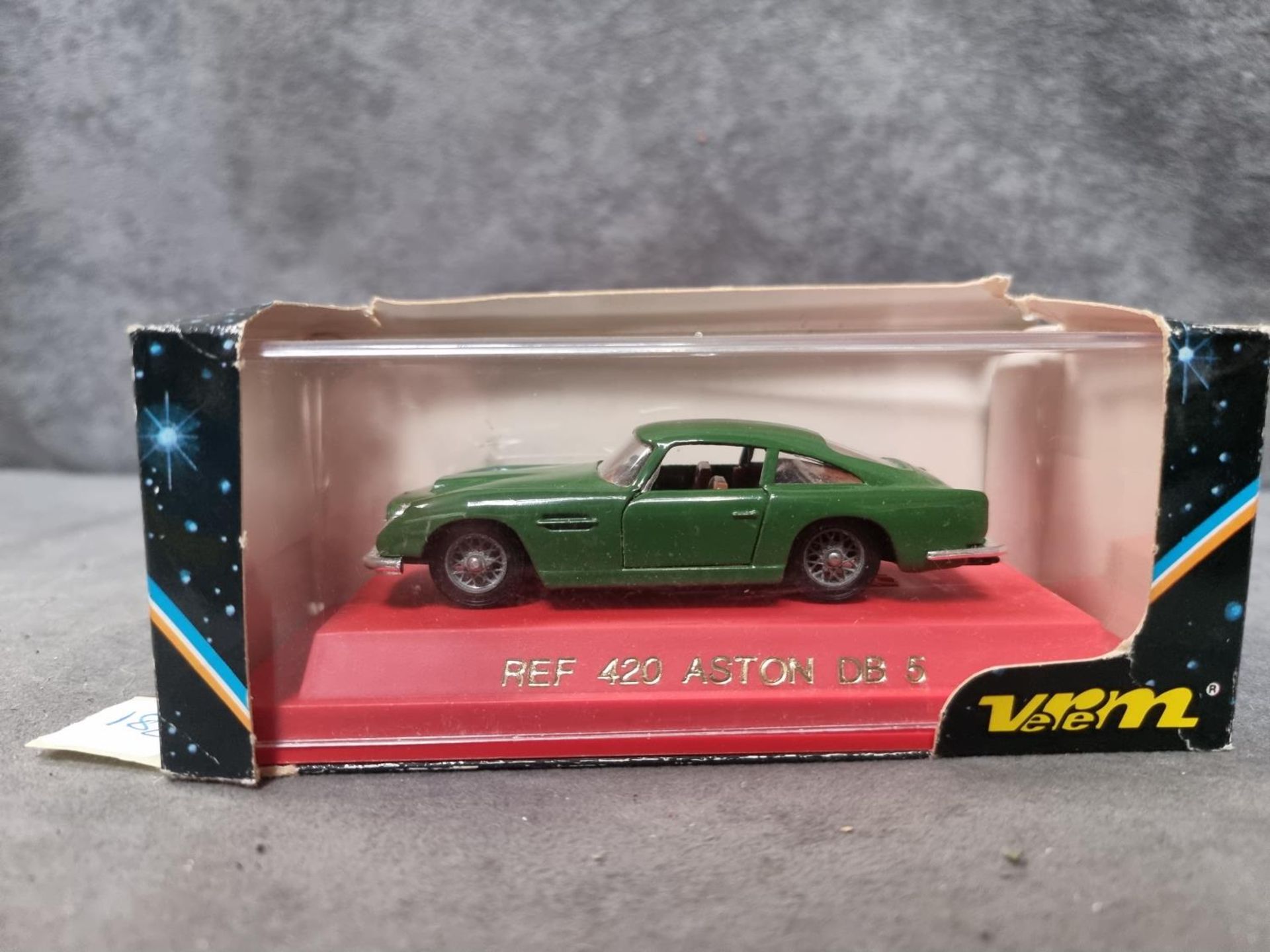 Verem #420 Aston DB5 Green With Brown Interior Diecast 1/43 Scale Model In Acrylic Case Verem Was
