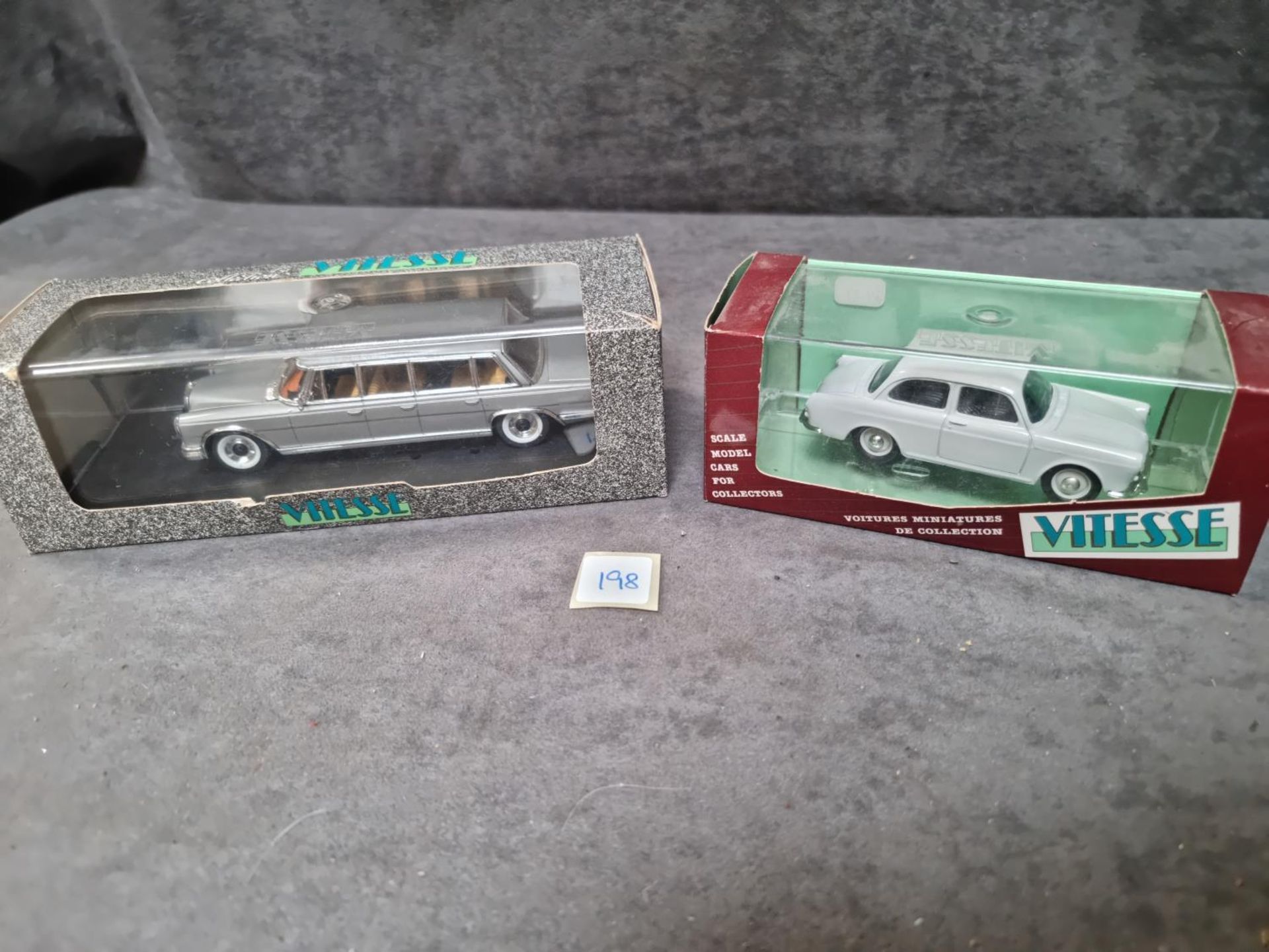 2 x Vitesse Diecast Models #033 Mercedes Pullman 1965 And #620 Volkeswagen 1500 Sedan In Acrylic