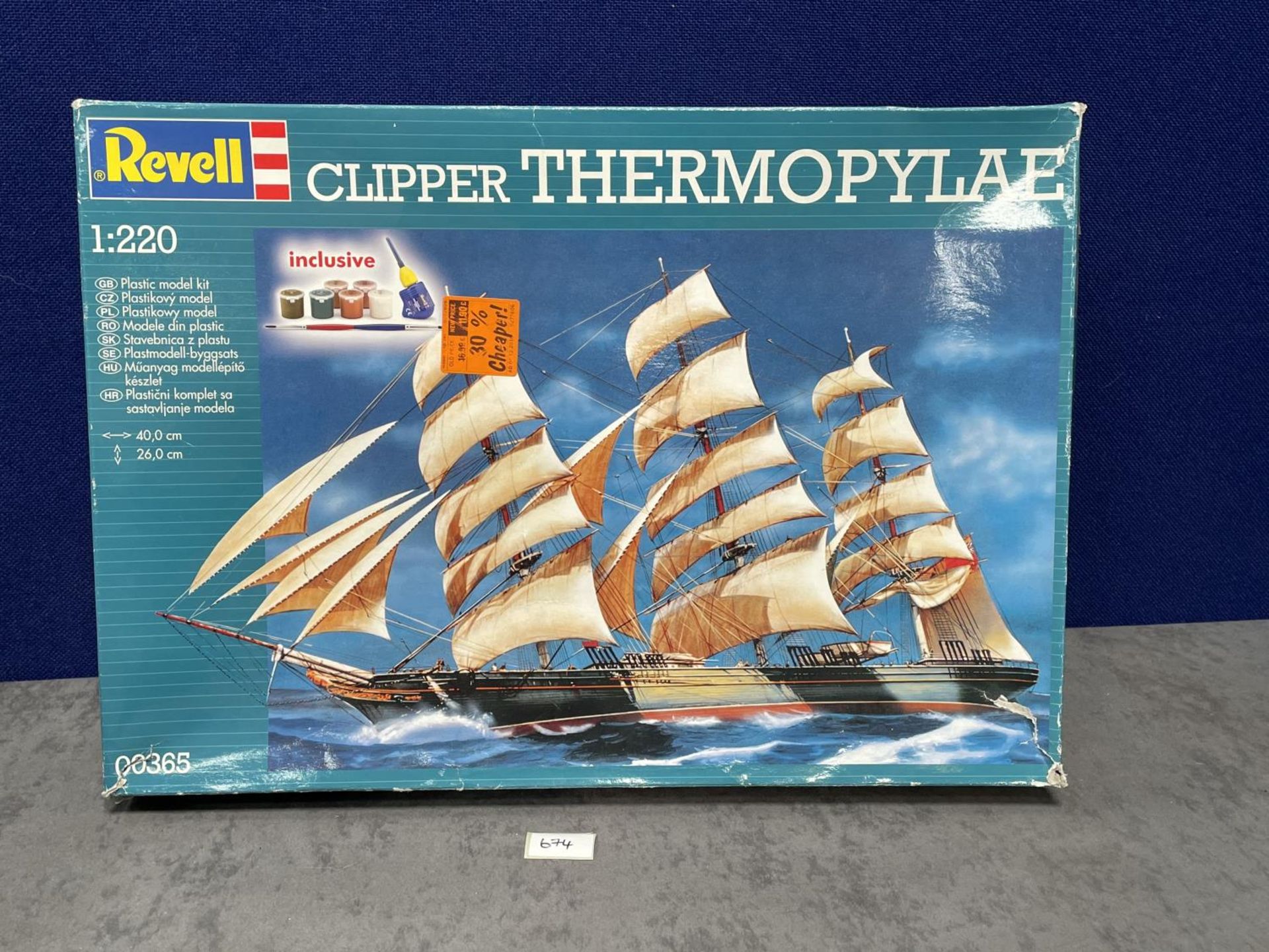 Revell Scale 1/220 #00365 Clipper Thermopylae On Sprues With Instructions And Paint In Box