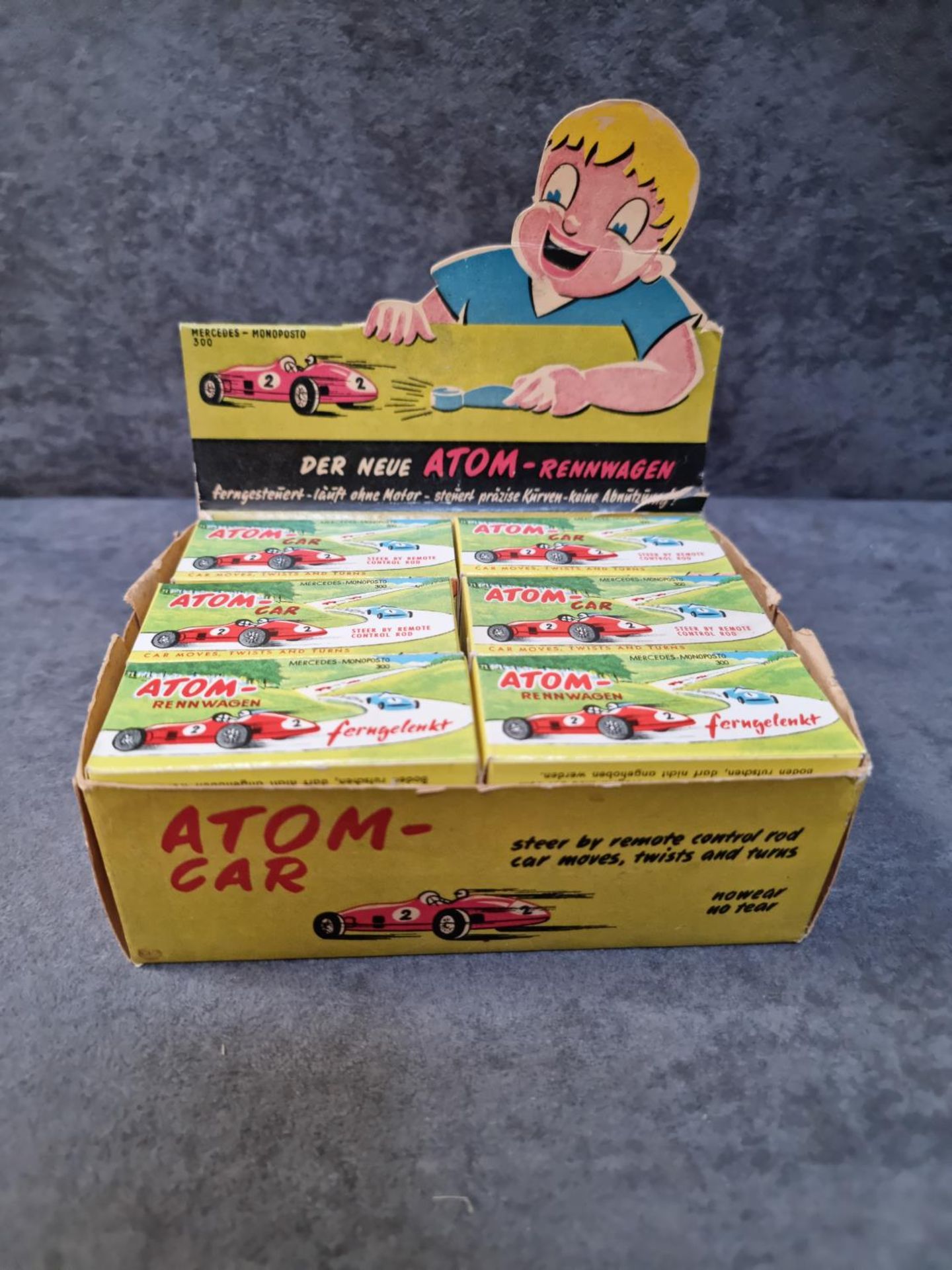 Shop Stock Display Box Of 12 Individually Boxed Atom-Cars #151 Mercedes Monoposto 300 Car Moves - Bild 2 aus 2