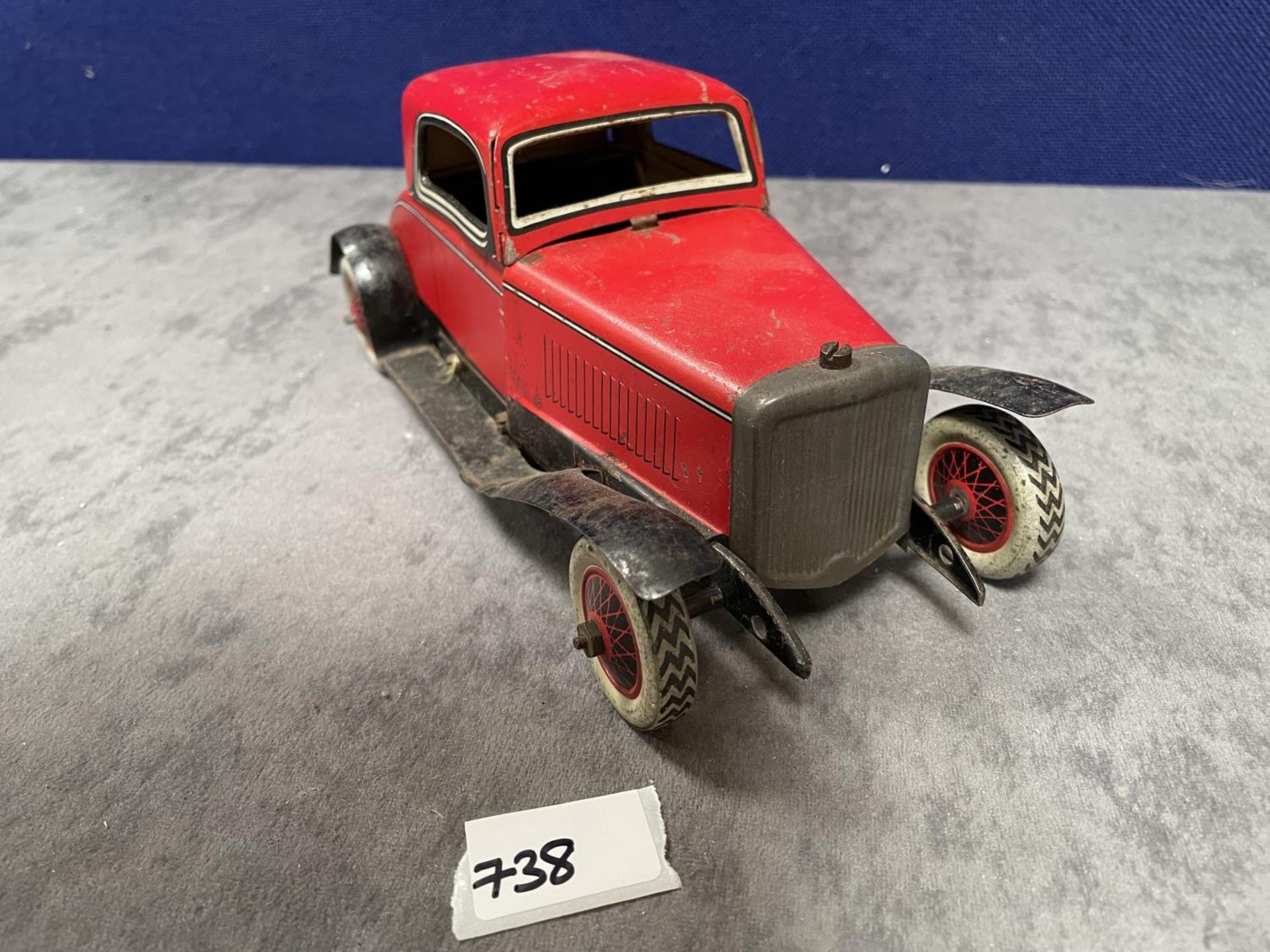 Burnett Ltd (England) Vintage 1930's Tin Motor Toy CarÂ (Missing Back Wheel And Front Bumper) We'