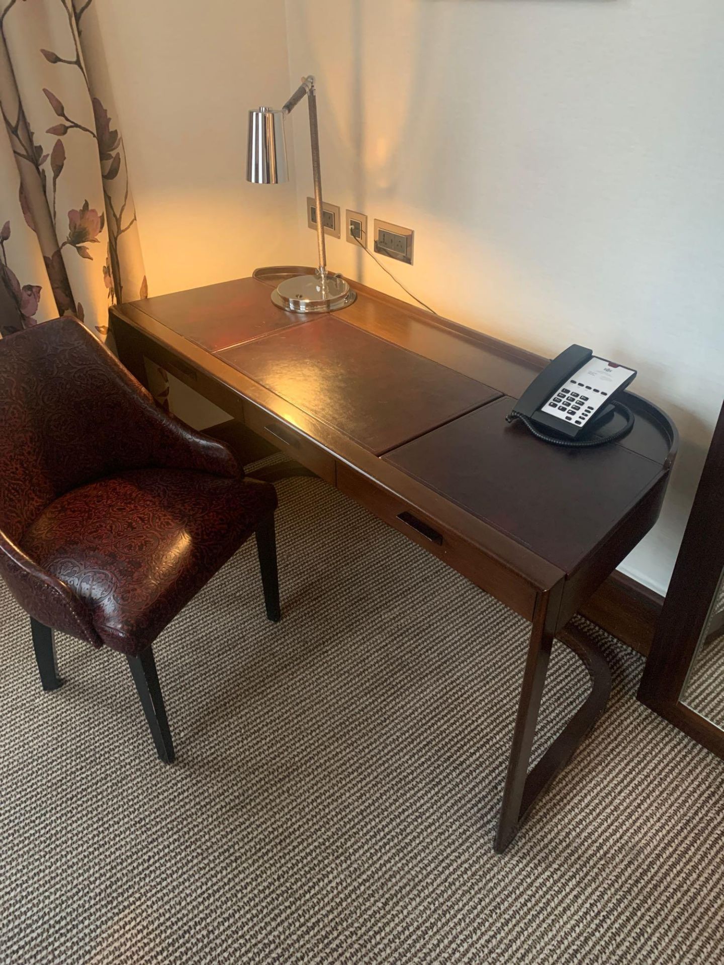 Walnut Veneer Desk and chair desk By David Salmon Three Drawer With Inlay Leather Top 150 X 60 X - Image 4 of 5