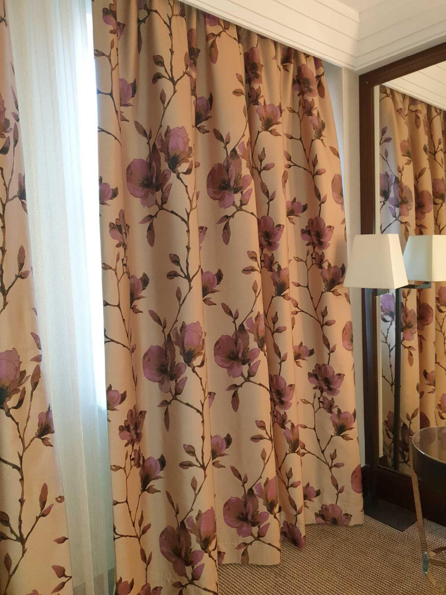 A Pair Drapes Jim Thompson Fabrics Soft Pink Floral Design Each Panel Measures 103 X 266 ( Loc 438) - Image 2 of 3