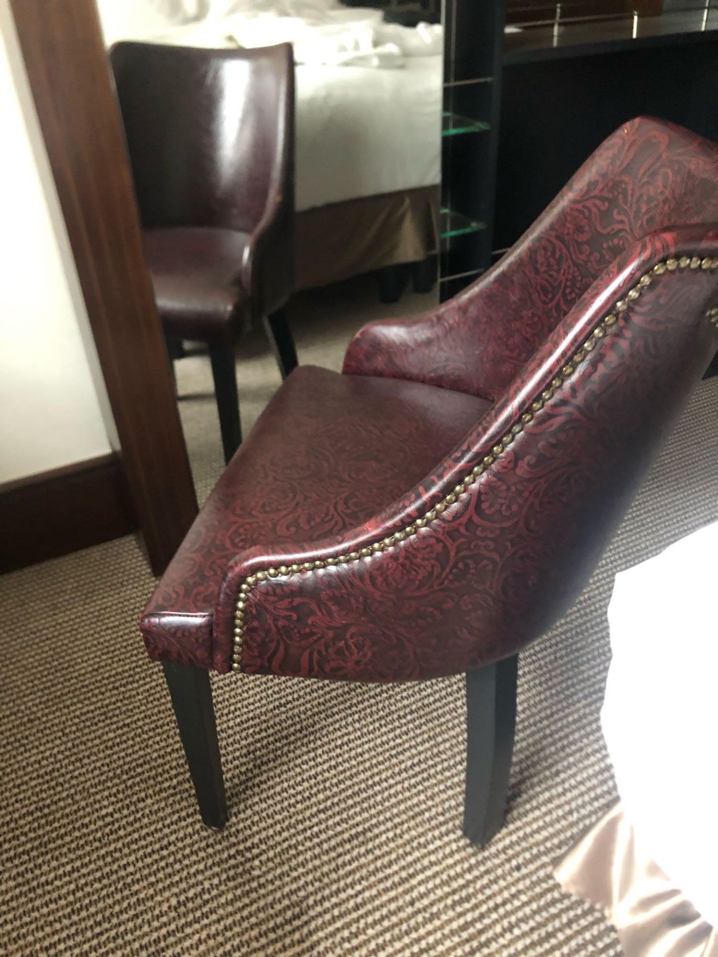 Edelman Leathers Burgundy Embossed Pattern Studded Chair With Black Wood Leg 58 (W) X 60 (D) Cm X 83 - Image 3 of 3