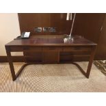 Walnut Veneer Desk By David Salmon Three Drawer With Inlay Leather Top 150 X 60 X 74cm (Loc 425)