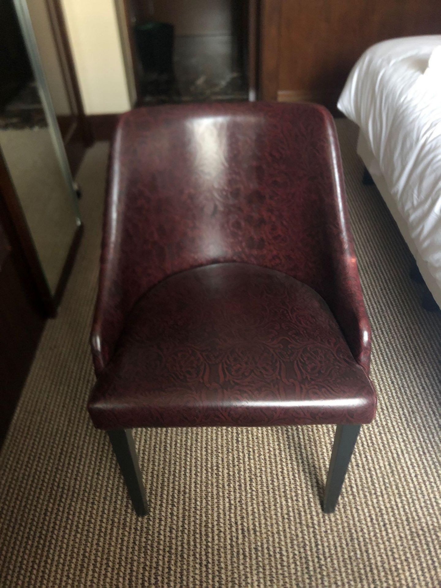 Edelman Leathers Burgundy Embossed Pattern Studded Chair With Black Wood Leg 58 (W) X 60 (D) Cm X 83