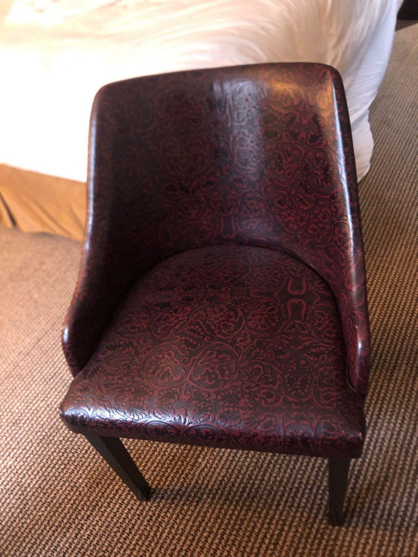 Edelman Leathers Burgundy Embossed Pattern Studded Chair With Black Wood Leg 58 (W) X 60 (D) Cm X 83