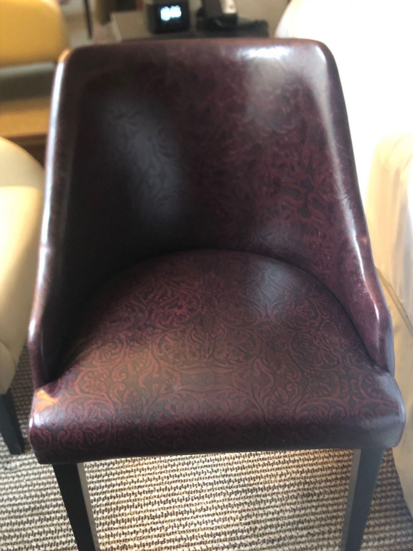 Edelman Leathers Burgundy Embossed Pattern Studded Chair With Black Wood Leg 58 (W) X 60 (D) Cm X 83