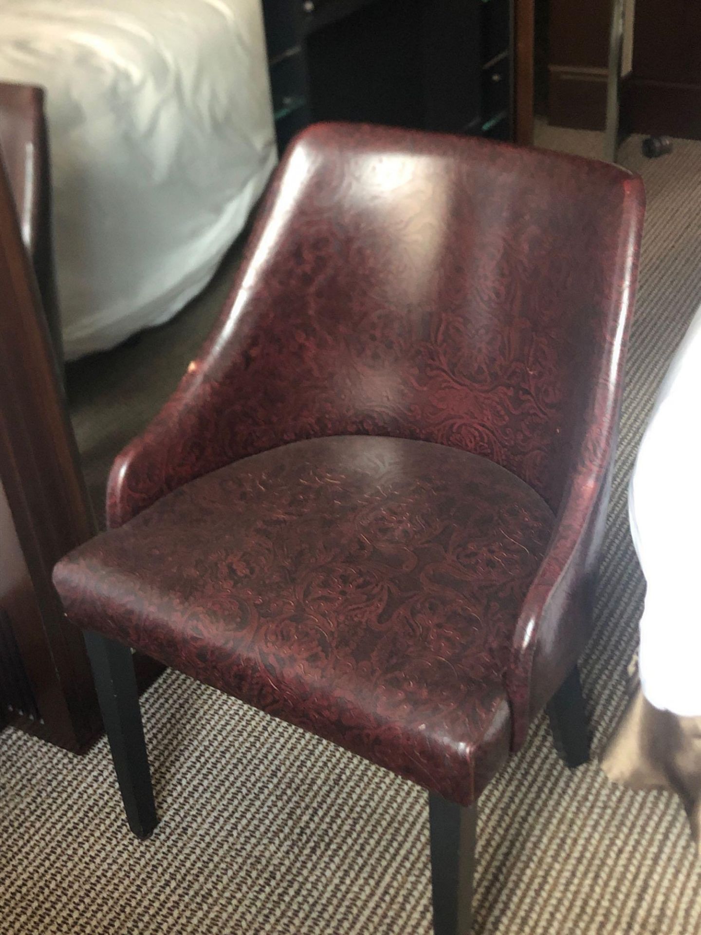 Edelman Leathers Burgundy Embossed Pattern Studded Chair With Black Wood Leg 58 (W) X 60 (D) Cm X 83