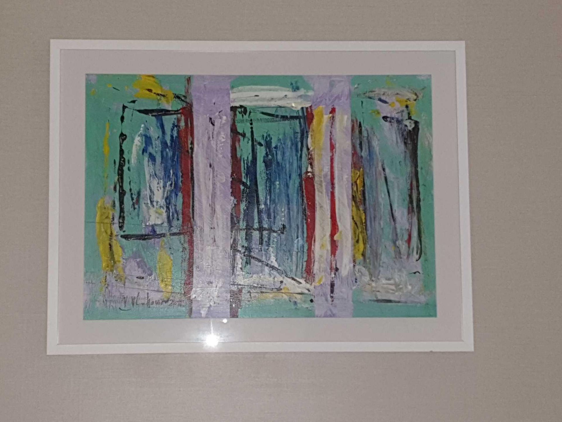 Abstract Wall Art Print In White Wooden Frame Signed 60 X 80cm ( Loc 441)
