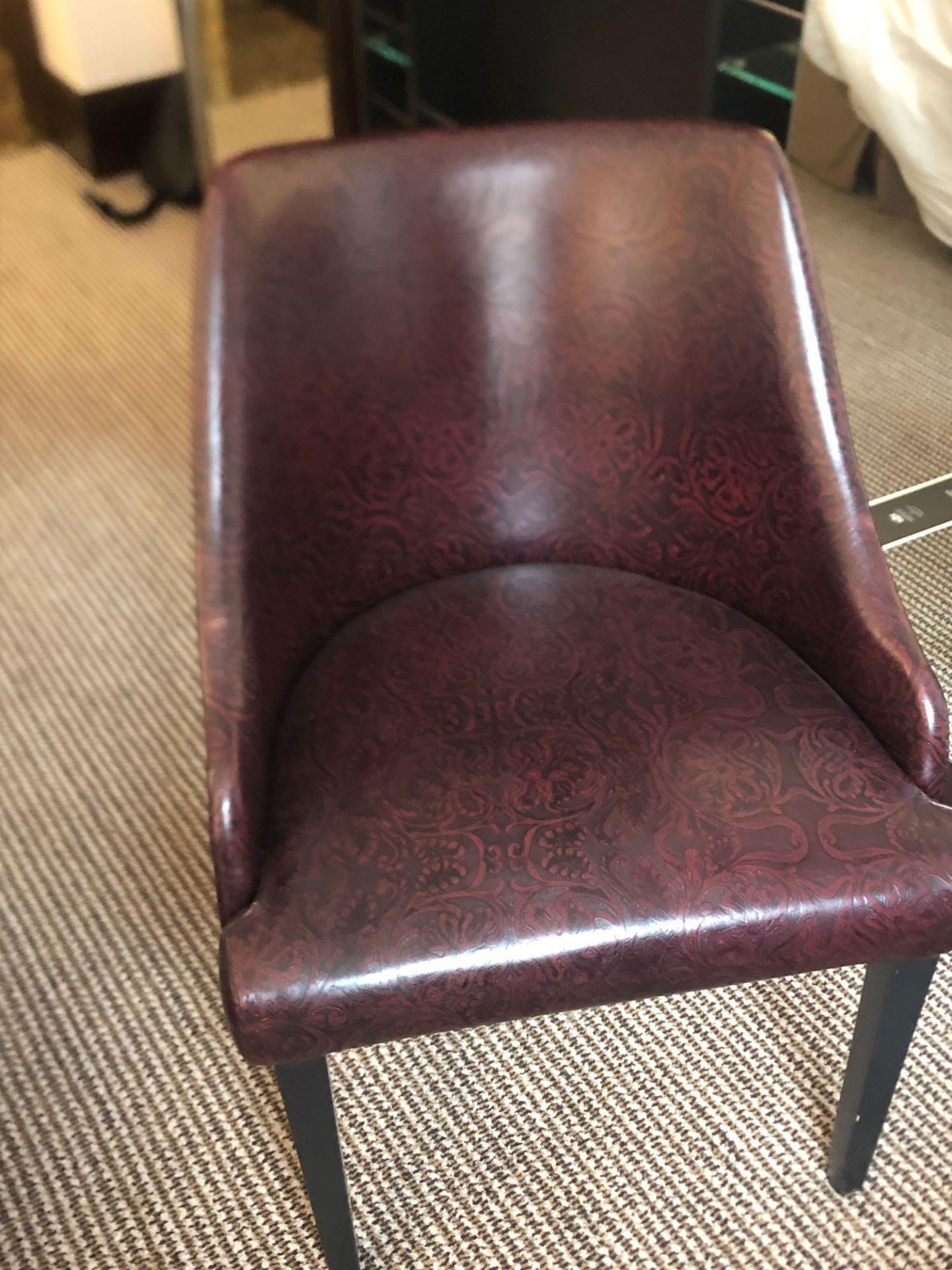 Edelman Leathers Burgundy Embossed Pattern Studded Chair With Black Wood Leg 58 (W) X 60 (D) Cm X 83