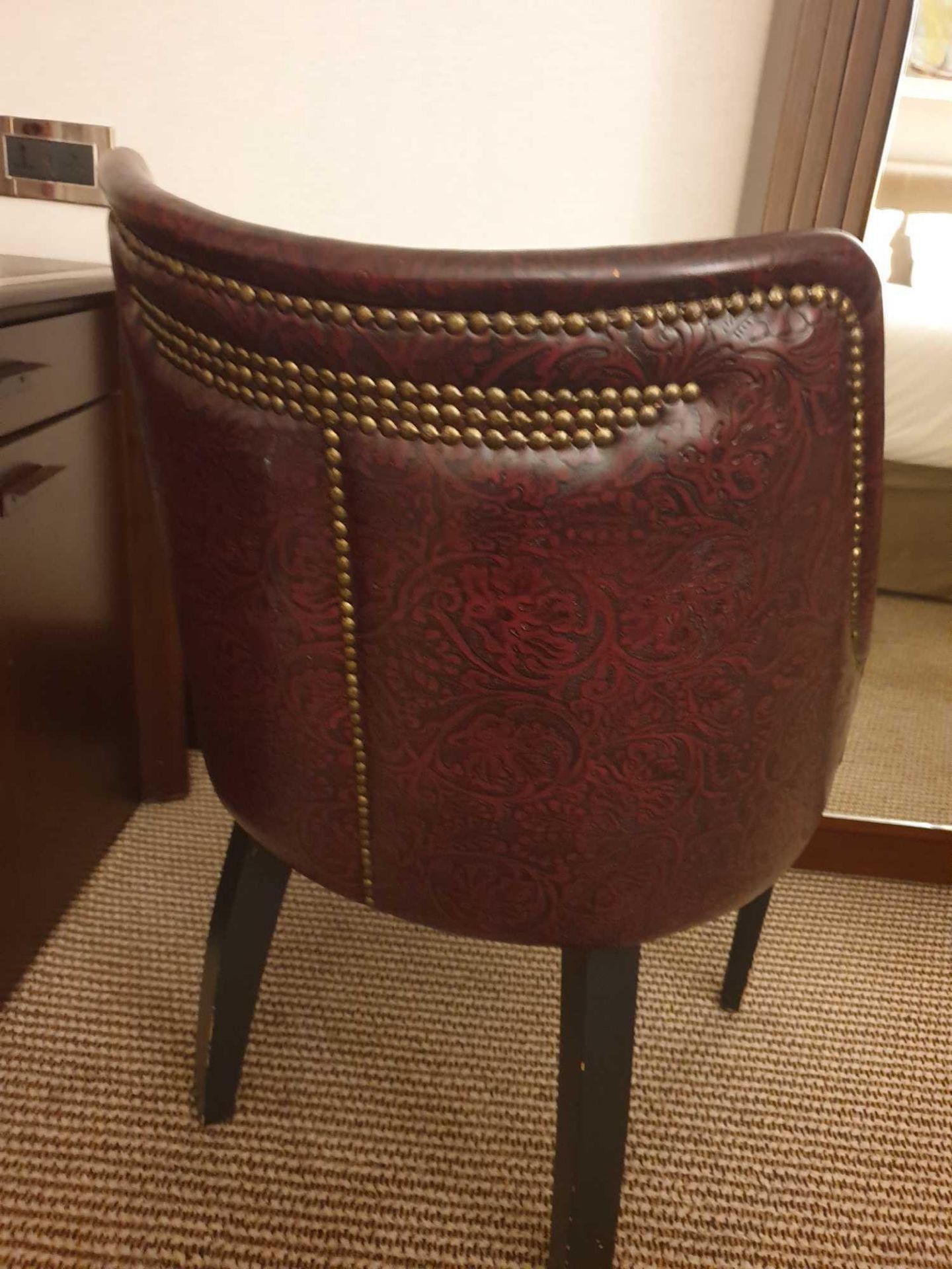 Edelman Leathers Burgundy Embossed Pattern Studded Chair With Black Wood Leg 58 (W) X 60 (D) Cm X 83