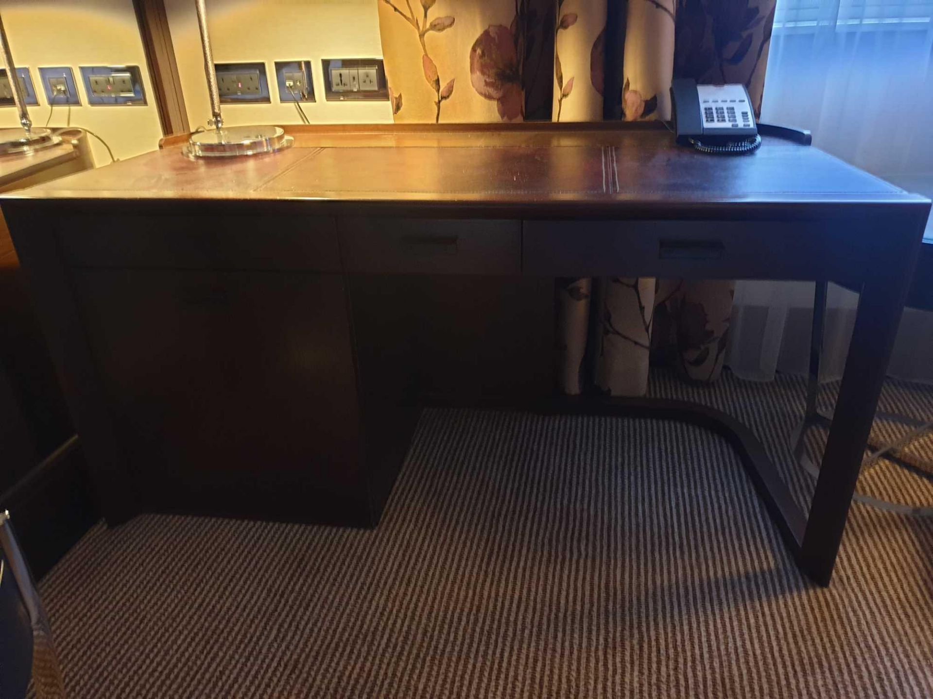 Walnut Veneer Desk By David Salmon Three Drawer And Cupboard Fitted With Dometic Minibar Hipro - Image 2 of 2