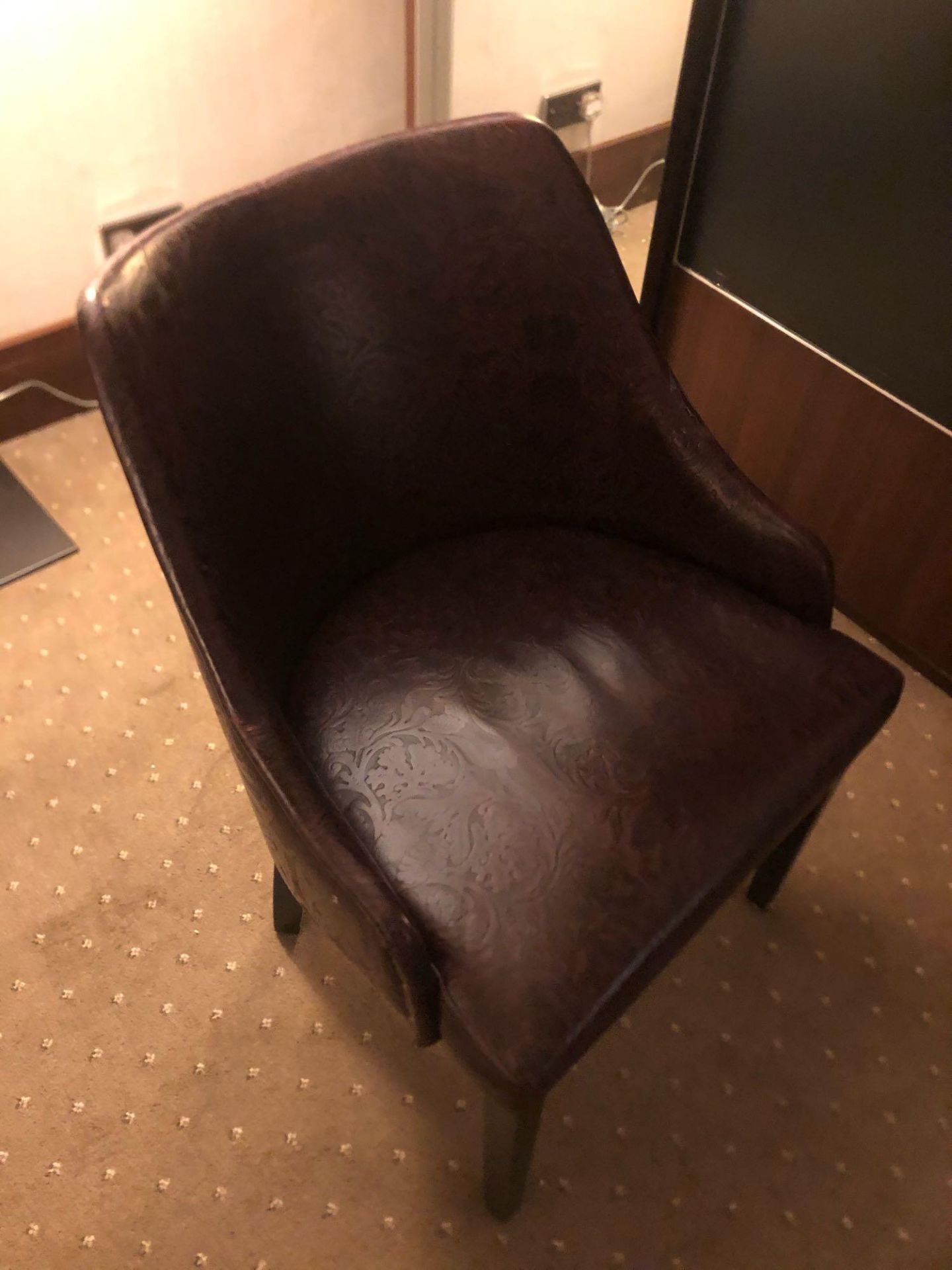 Edelman Leathers Burgundy Embossed Pattern Studded Chair With Black Wood Leg 58 (W) X 60 (D) Cm X 83