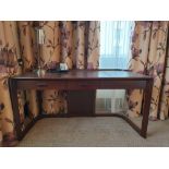 Walnut Veneer Desk By David Salmon Three Drawer With Inlay Leather Top 150 X 60 X 74cm (Loc 417)