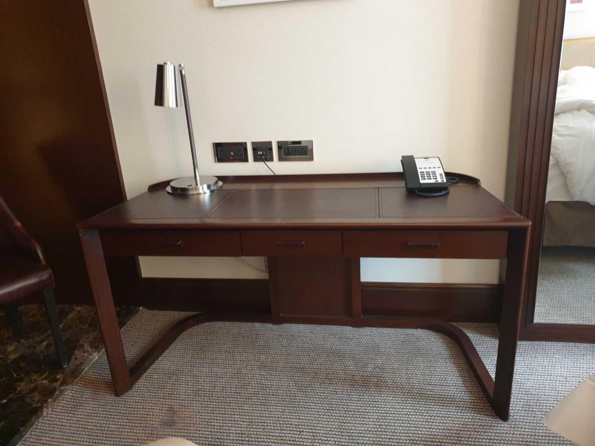 Walnut Veneer Desk By David Salmon Three Drawer With Inlay Leather Top 150 X 60 X 74cm ( Loc 403)