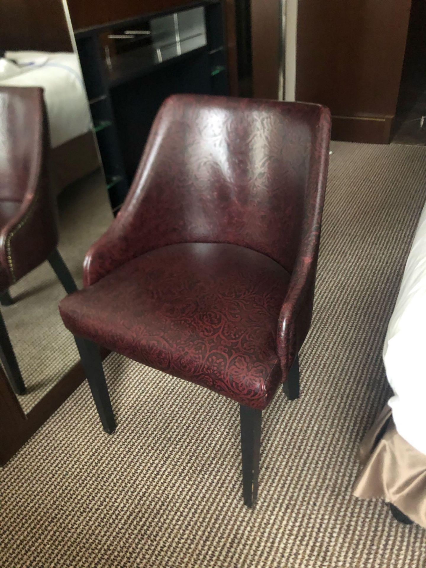 Edelman Leathers Burgundy Embossed Pattern Studded Chair With Black Wood Leg 58 (W) X 60 (D) Cm X 83