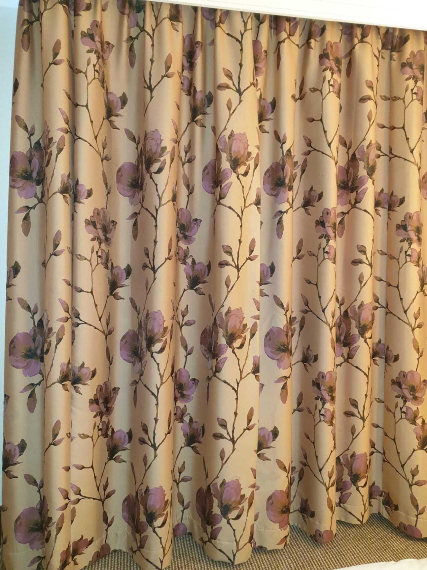 A Pair Drapes Jim Thompson Fabrics Soft Pink Floral Design Each Panel Measures 105 X 262. ( Loc - Image 2 of 3