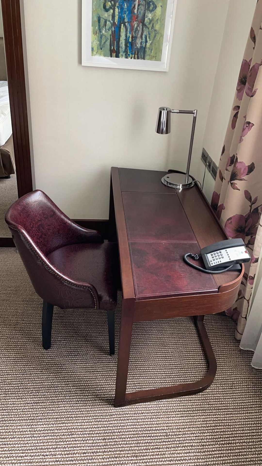 Walnut Veneer Desk By David Salmon Two Drawer And Cupboard Fitted With Dometic Minibar Hipro 4000