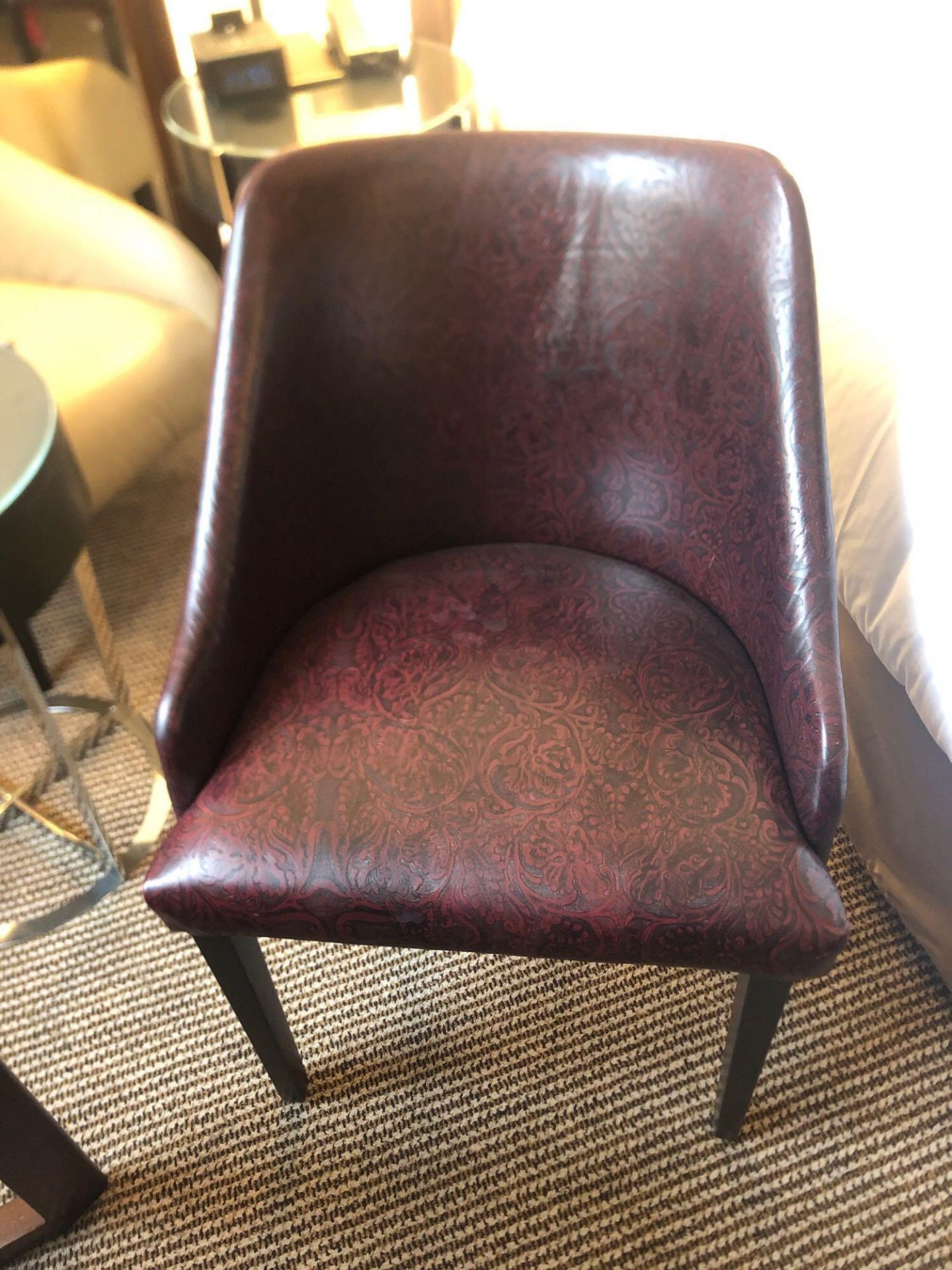 Edelman Leathers Burgundy Embossed Pattern Studded Chair With Black Wood Leg 58 (W) X 60 (D) Cm X 83