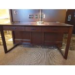 Walnut Veneer Desk By David Salmon Three Drawer With Inlay Leather Top 150 X 60 X 74cm (Loc 426)