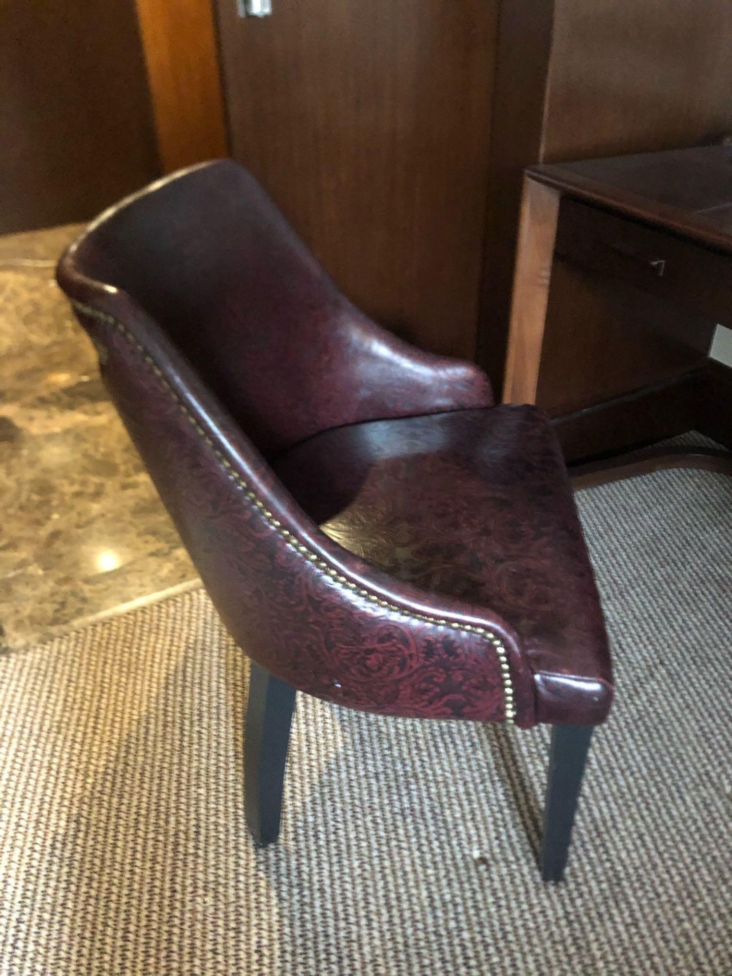 Edelman Leathers Burgundy Embossed Pattern Studded Chair With Black Wood Leg 58 (W) X 60 (D) Cm X 83