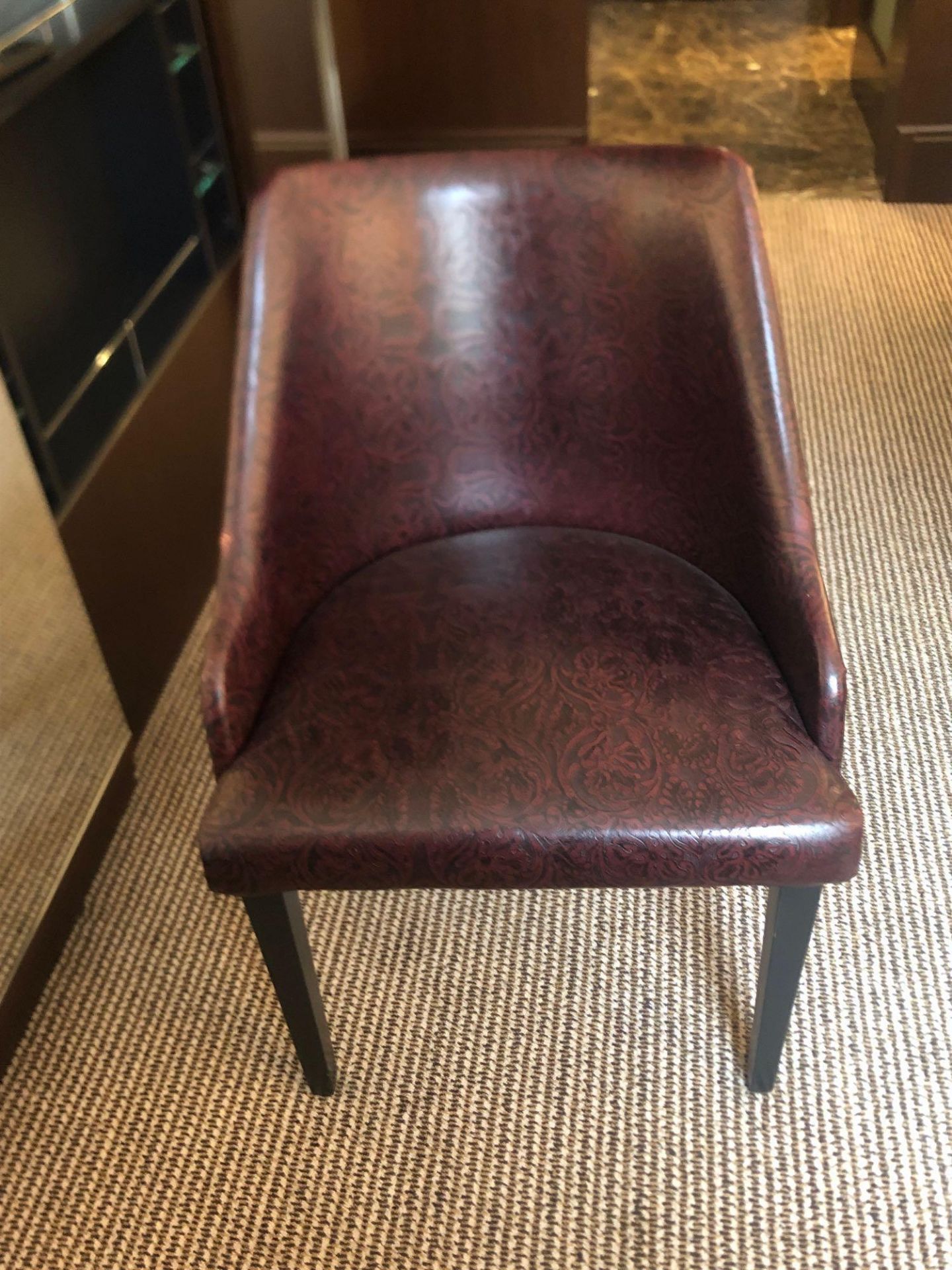 Edelman Leathers Burgundy Embossed Pattern Studded Chair With Black Wood Leg 58 (W) X 60 (D) Cm X 83