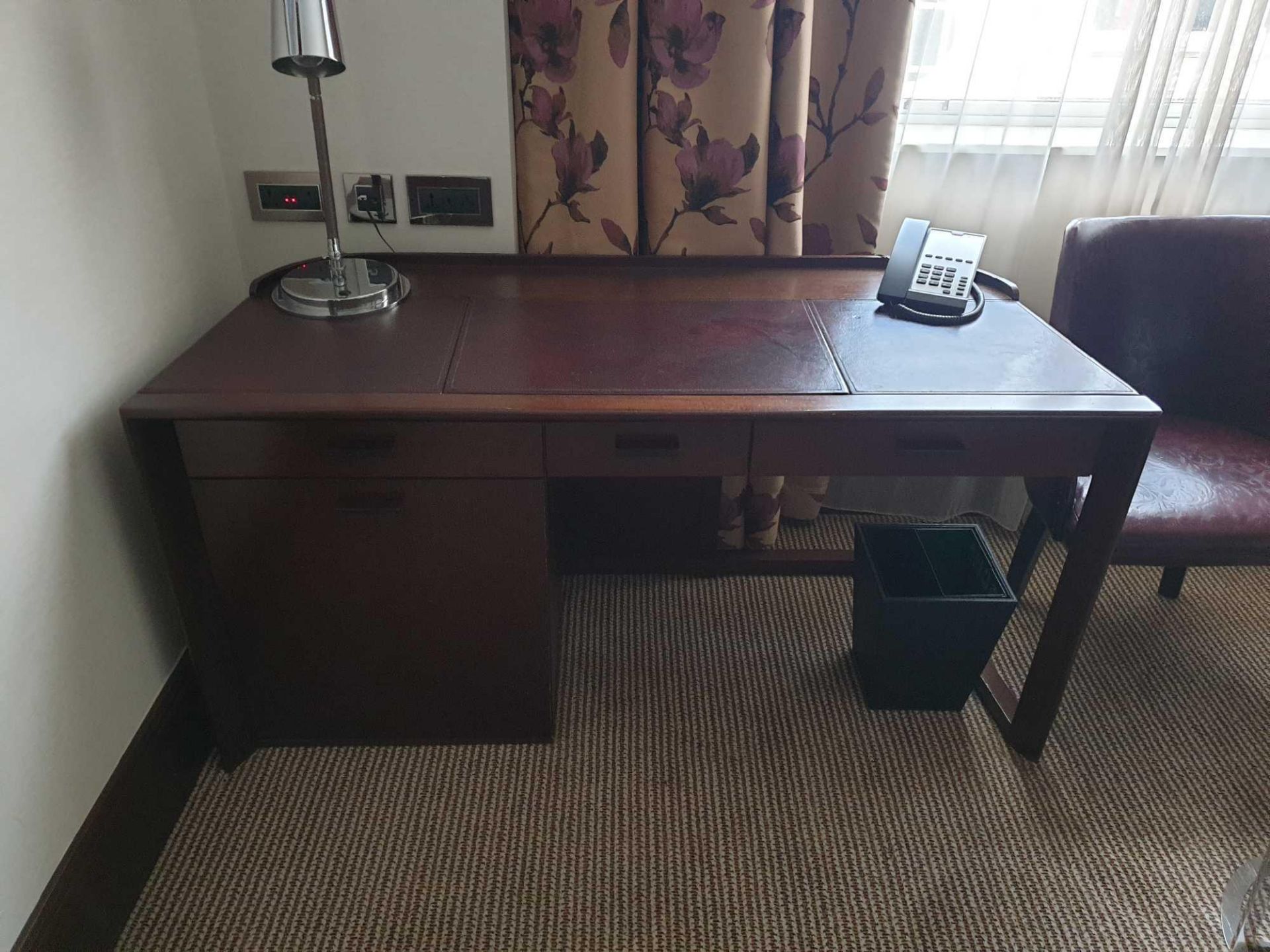 Walnut Veneer Desk By David Salmon Three Drawer And Cupboard Fitted With Dometic Minibar Hipro