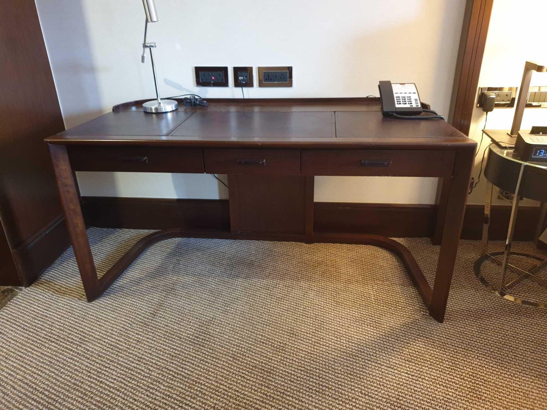 Walnut Veneer Desk By David Salmon Three Drawer With Inlay Leather Top 130 X 60 X 74cm (Loc 402)