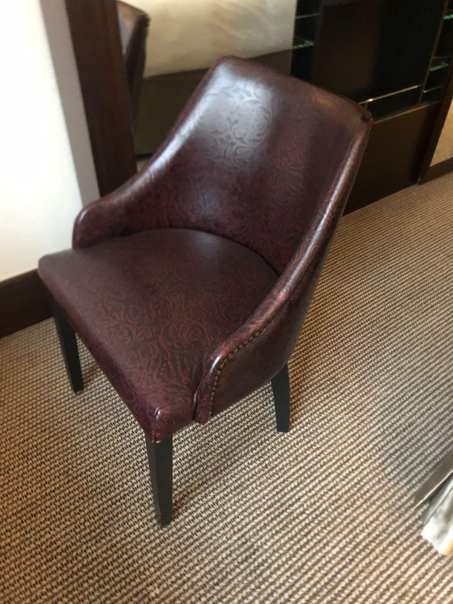 Edelman Leathers Burgundy Embossed Pattern Studded Chair With Black Wood Leg 58 (W) X 60 (D) Cm X 83