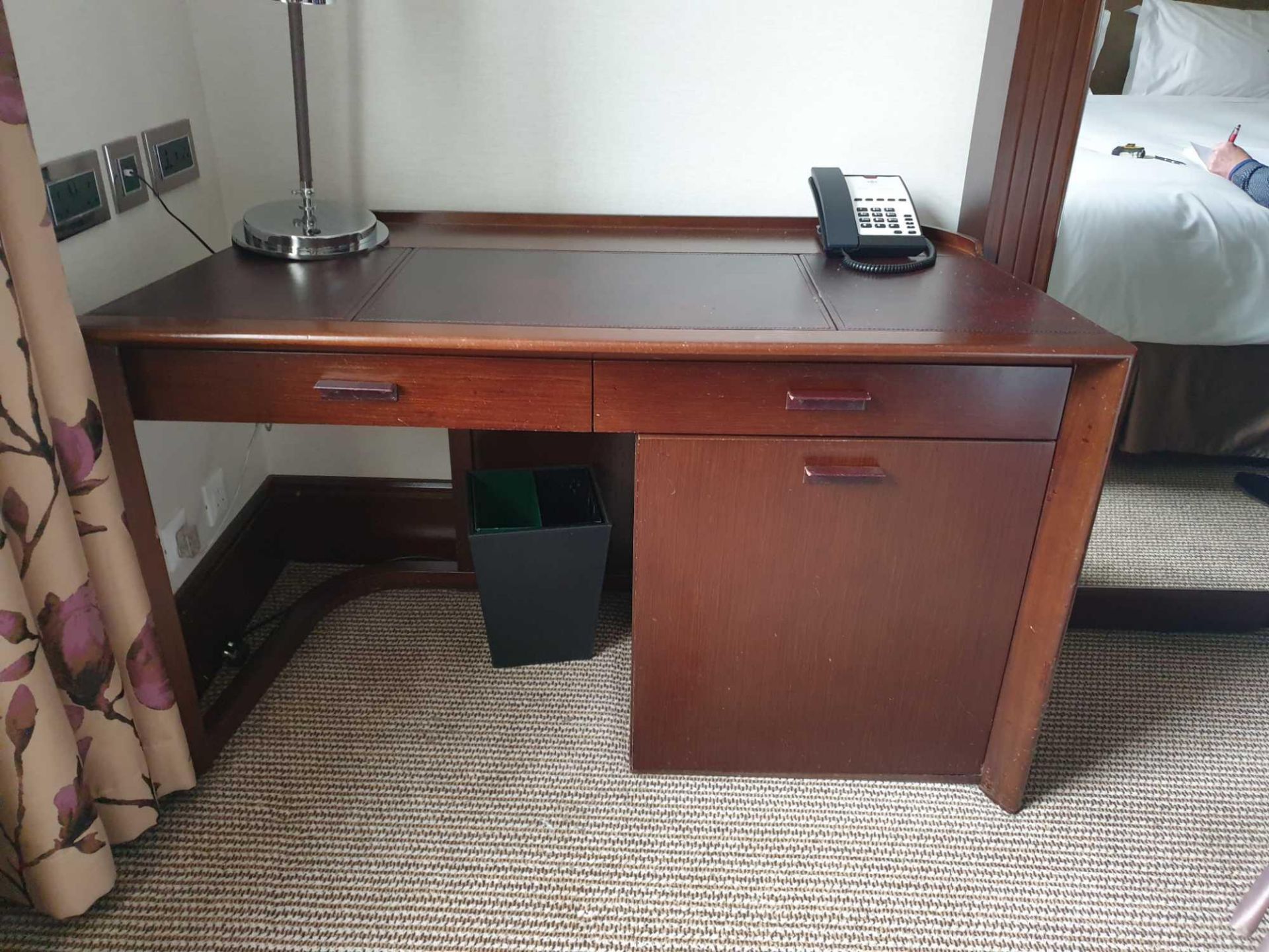 Walnut Veneer Desk By David Salmon Two Drawer And Cupboard Fitted With Dometic Minibar Hipro 4000 - Image 2 of 3