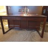 Walnut Veneer Desk By David Salmon Three Drawer With Inlay Leather Top 150 X 60 X 74cm (Loc 414)