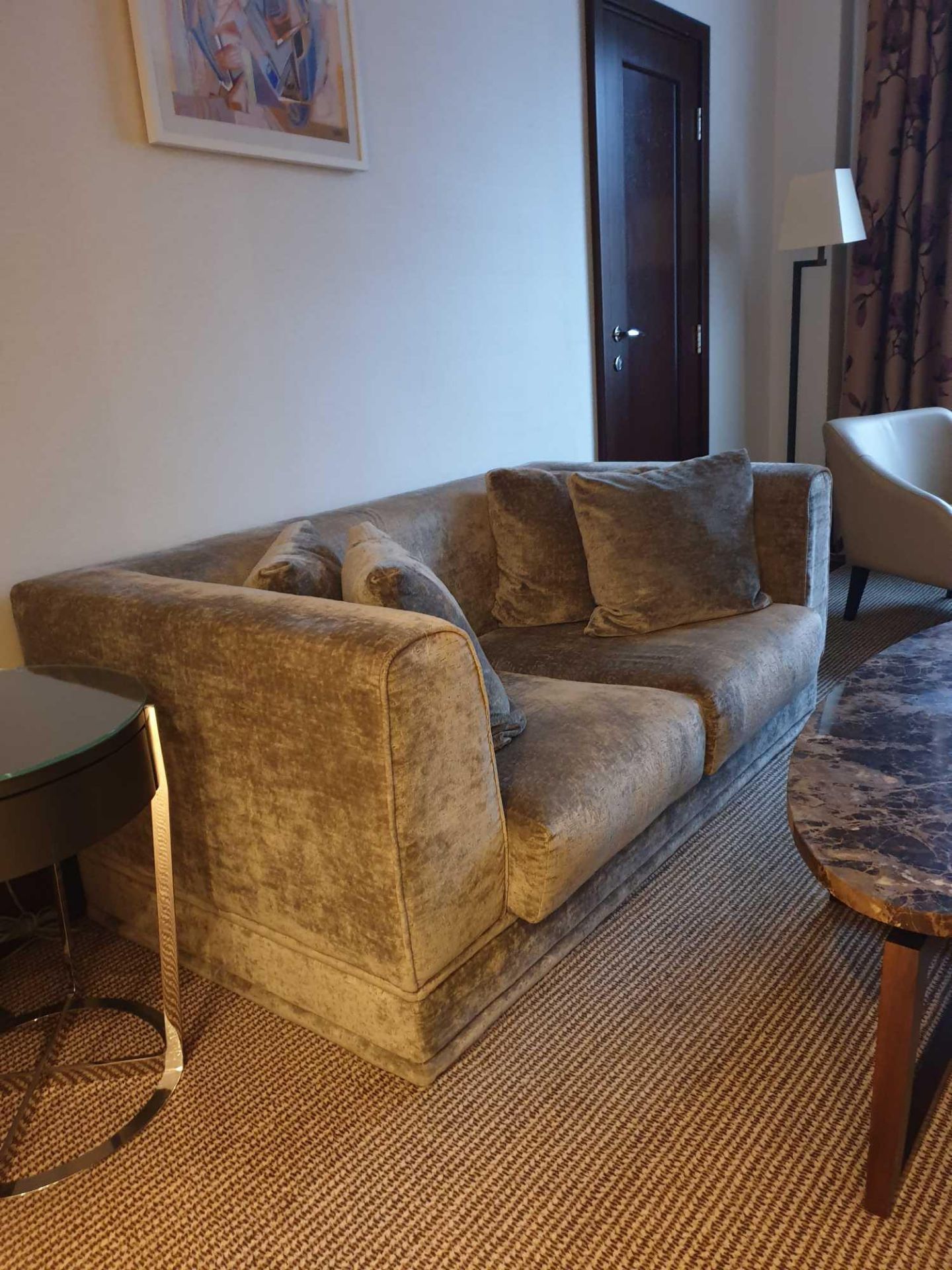 Upholstered Two Seater Velvet Sofa In Silver Silhouette 170 X 90 X 68 ( Loc 441)